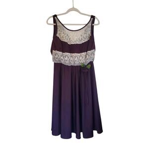 Estivo Vintage Plum Purple Lace Flower Accent Cottagecore Mini Dress, Size 9/10